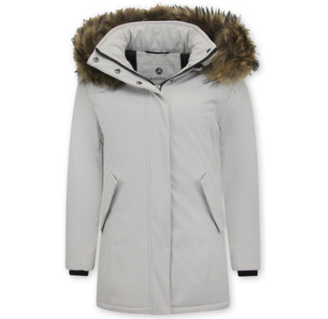 Matogla Winterjas Dames  met Echte Bontkraag - Slim Fit - Beige