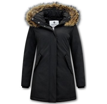 Matogla Winterjas Dames  met Echte Bontkraag - Slim Fit - Zwart