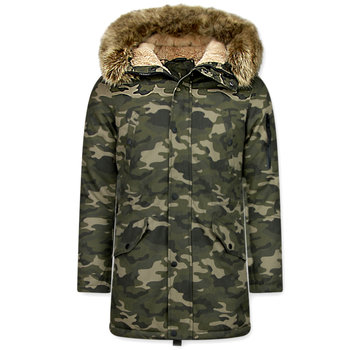 Enos Camouflage Heren Winterjas - met Imitatie Bontkraag - Groen