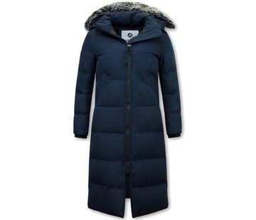 Matogla Extra Lange Dames Parka  jas met Nep Bontkraag -  Blauw