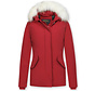 Dames Korte Winterjas met witte Echte Bontkraag - Rood