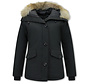 Dames Halflange Winterjas met Bontkraag - Zwart