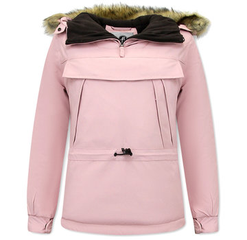 Matogla Dames Anorak Winterjas met Bontkraag – Pink