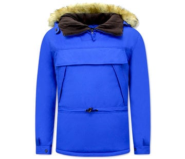 Beluomo Anorak Jas Heren Winter met Bontkraag – Blauw