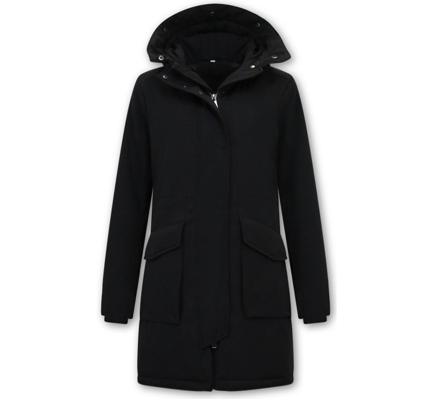 Draad Mordrin barricade Lange Gewatteerde Jas Dames Parka Zwart | SALE | - Onlinewinterjas.nl