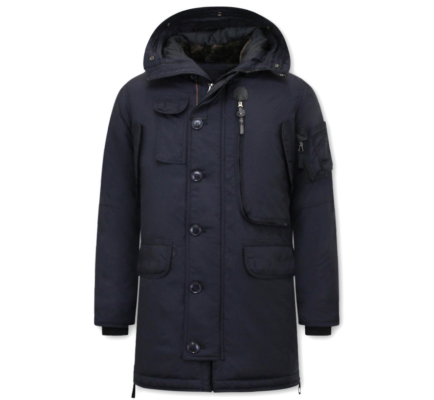 Lange Parka Heren met Capuchon - Blauw