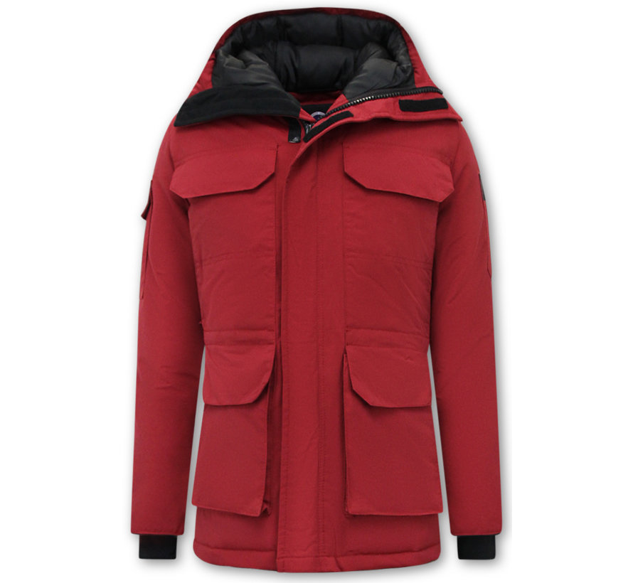 Halflange Mannen Winterjas met Capuchon - Rood