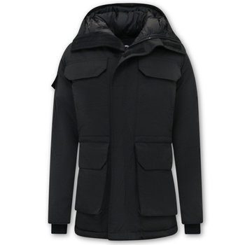 Beluomo Mannen Winterjas Halflange met Capuchon - Zwart