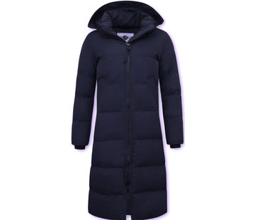 Matogla Dames Puffer Jacket Lang Getailleerd - Blauw