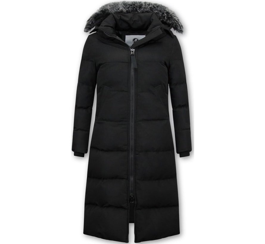 Puffer Jacket Dames Lang met Capuchon - Zwart