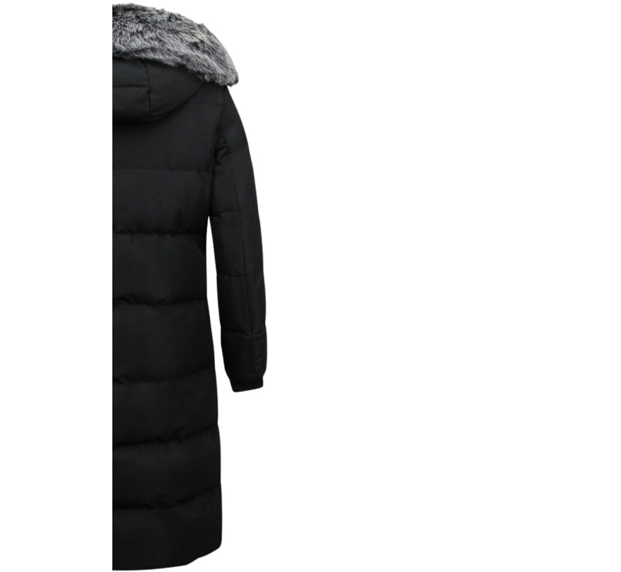 Puffer Jacket Dames Lang met Capuchon - Zwart