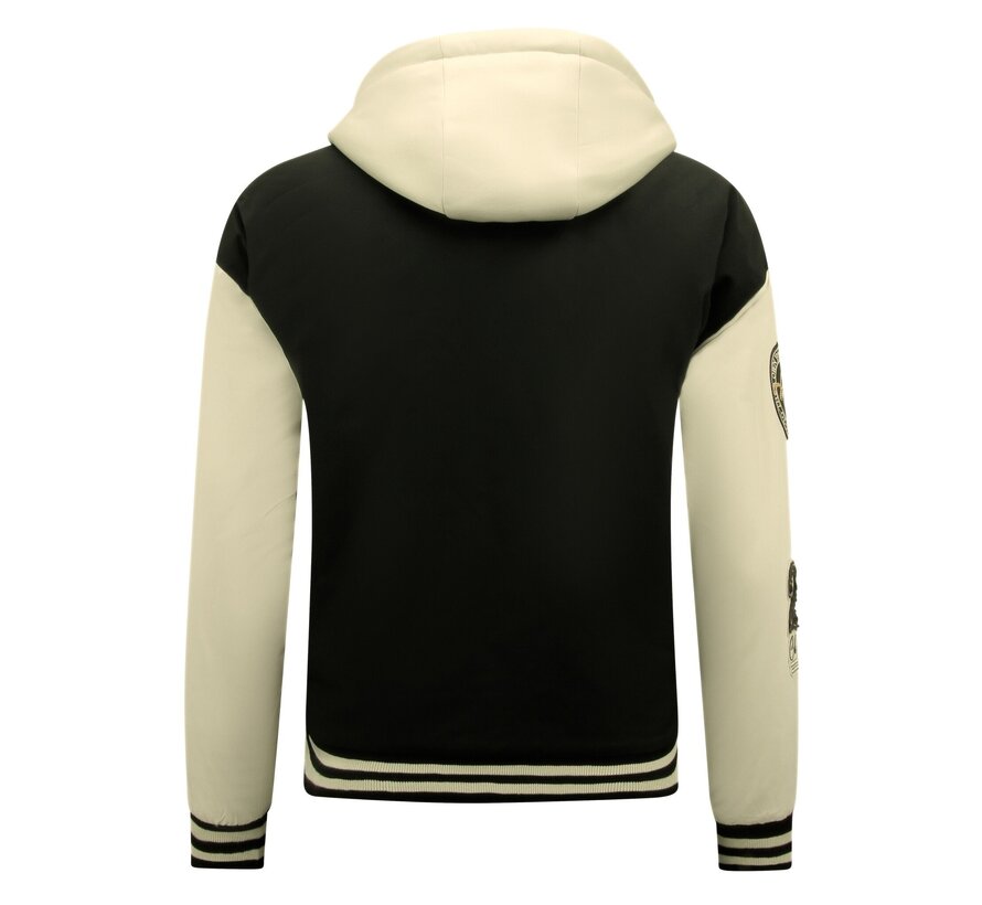 Baseball Jacket Classic Oversized met Capuchon Mannen -8632- Zwart