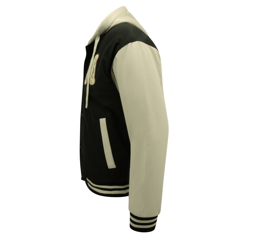 Baseball Jacket Classic Oversized met Capuchon Mannen -8632- Zwart