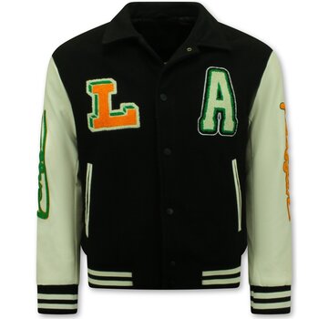 Enos Geborduurde Vintage Varsity Jacket  Mannen Oversized  - 851 - Zwart