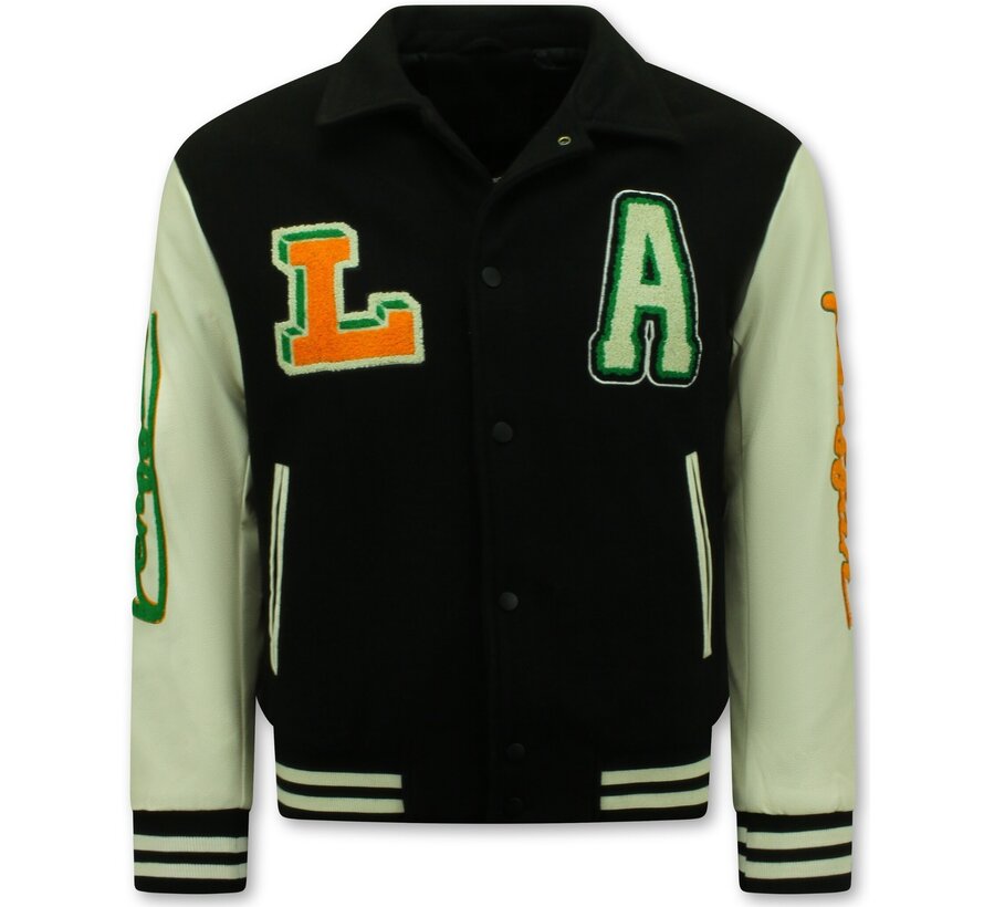 Geborduurde Vintage Varsity Jacket  Mannen Oversized  - 851 - Zwart