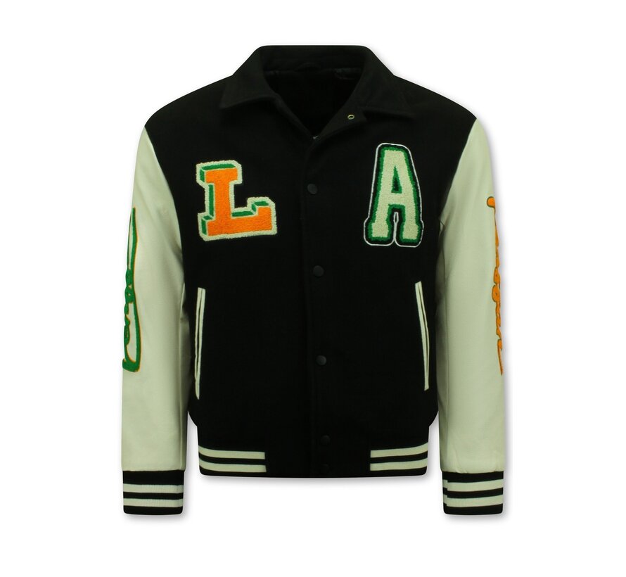 Geborduurde Vintage Varsity Jacket  Mannen Oversized  - 851 - Zwart