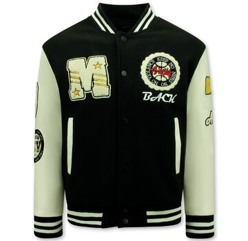 Enos Vintage Varsity Baseball Jacket Oversized Mannen - 7086 - Zwart