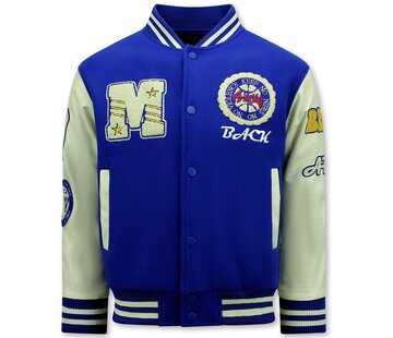 Enos Vintage Oversized American Baseball Jacket Mannen - 7086 - Blauw