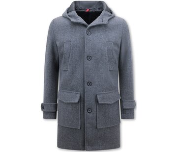 Enos Getailleerde Mantel  Heren Winter jas met Capuchon -8931- Grijs
