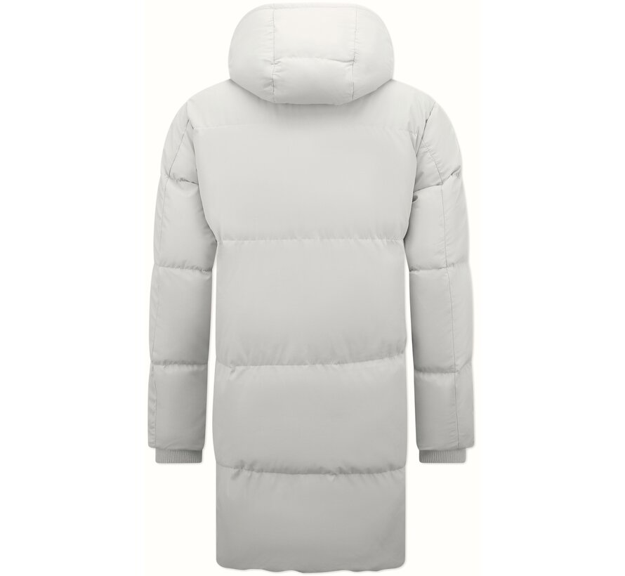 Gedateerde  Lange Puffer Parka Jas Heren met Afneembare Capuchon - 3361 - Creme/Wit