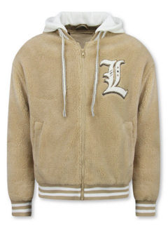 Enos Teddy Jacket Heren met Capuchon - Oversized Baseball Jacket  - TussenJacket Heren - 537 - Bruin