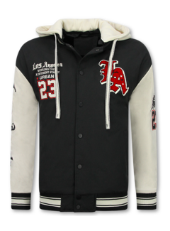 Enos Baseball Jas met Capuchon Oversized  - Bomberjack Heren - 523 - Zwart