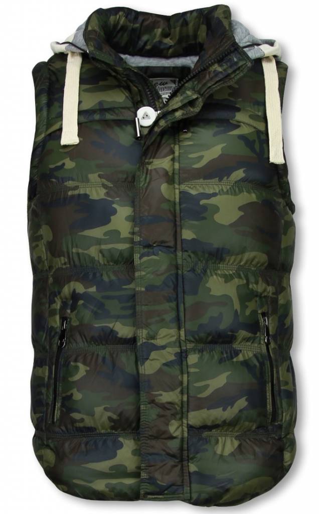 Bodywarmer Heren | Camouflage Vest Capuchon - Onlinewinterjas.nl