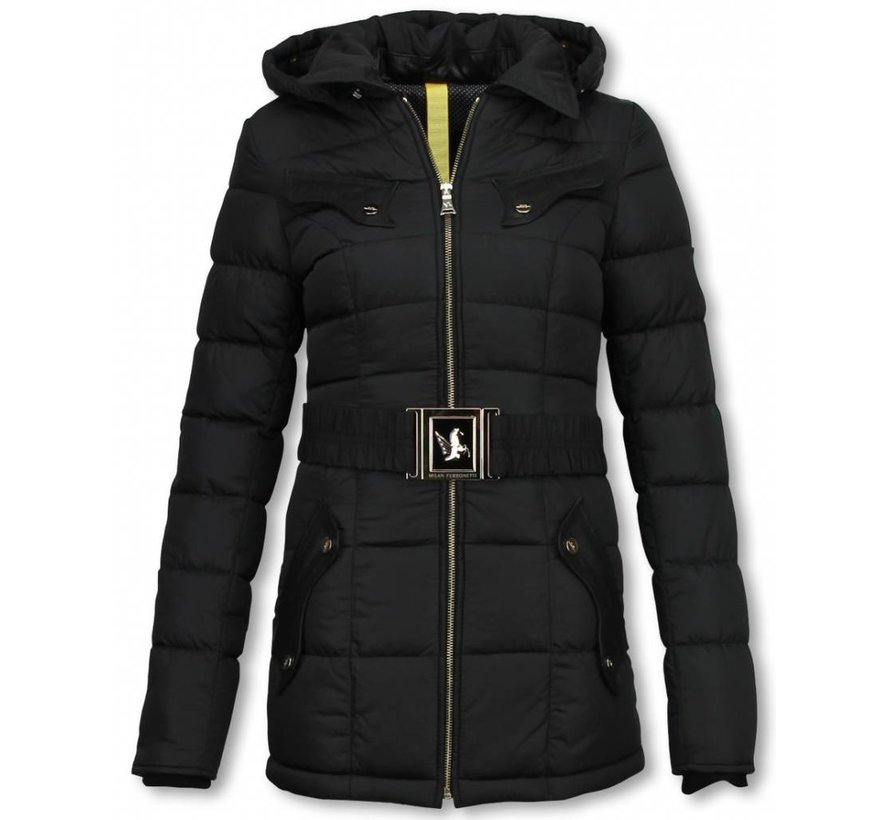 Dames Winterjas Halflang - Black On Black Edition - Zwart