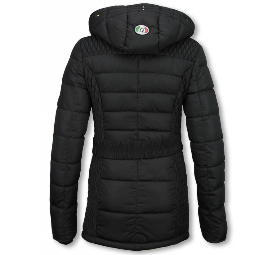 Dames Winterjas Halflang - Black On Black Edition - Zwart