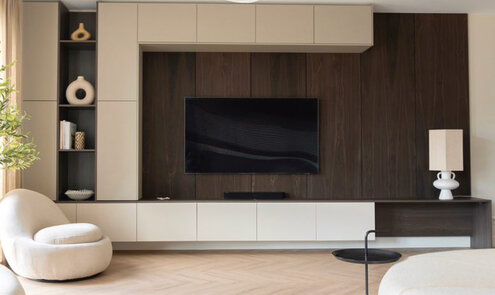 Ikea Hack tv-meubel Besta en Metod van Style and Sugar met Noakk decor panelen