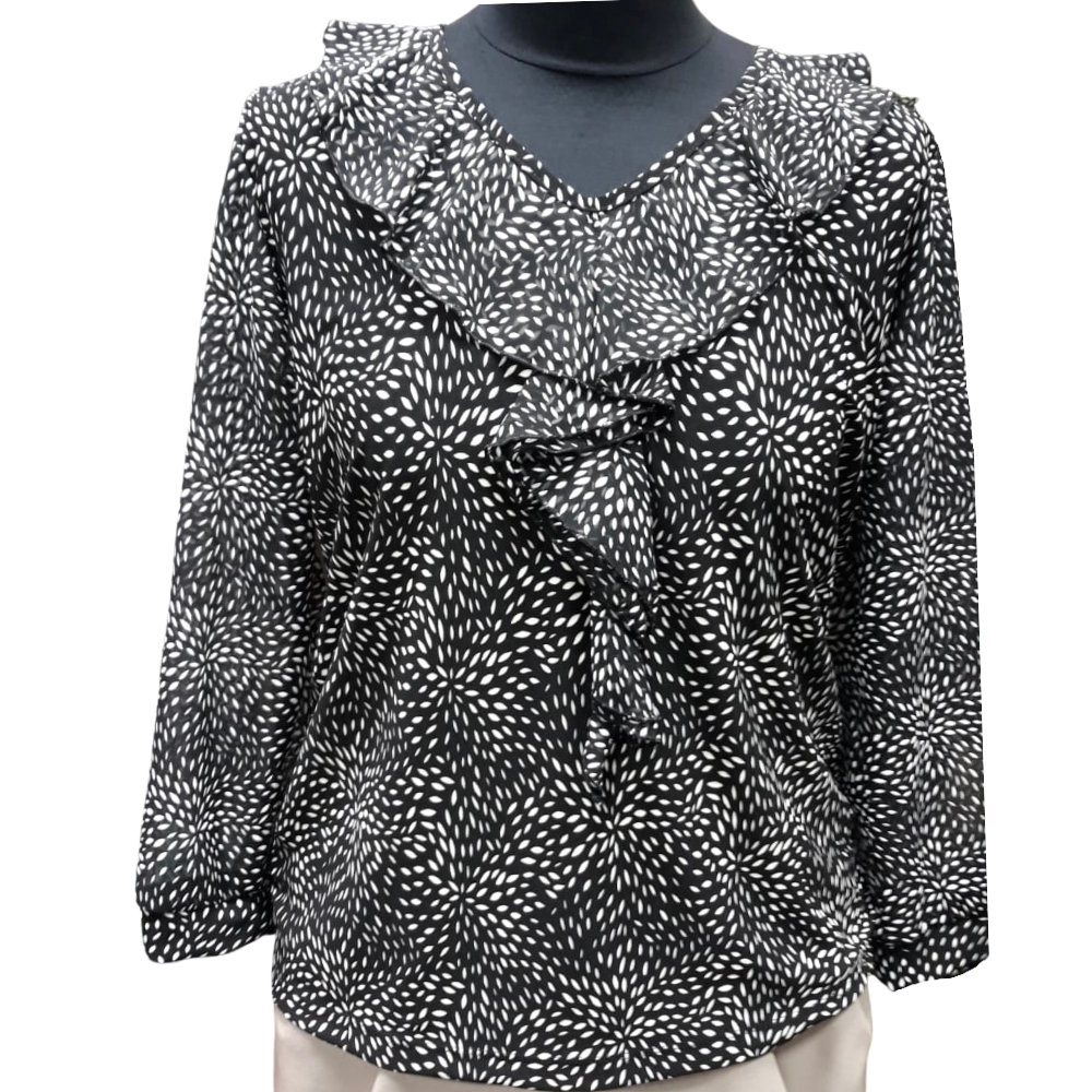 Damen Chiffonbluse MILENA mit Volantdetails, marine gemustert