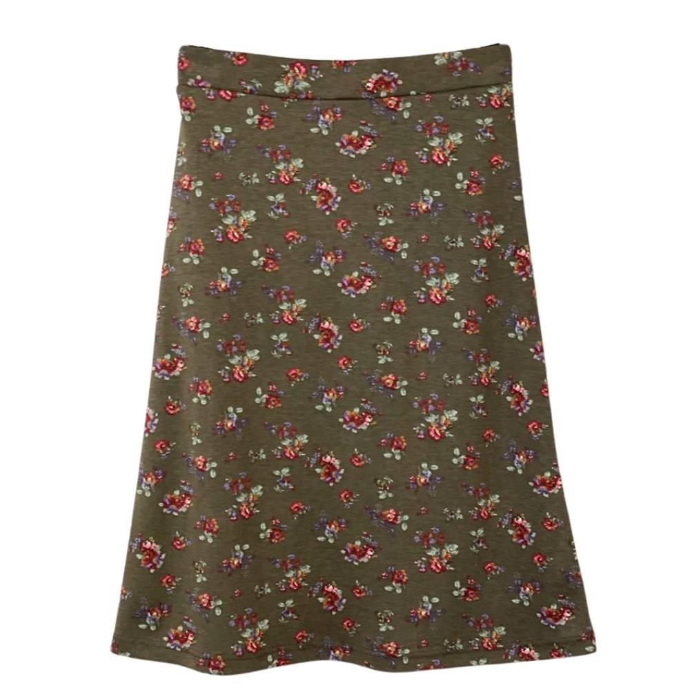 PEM PEM Damen Jerseyrock, khaki geblümt