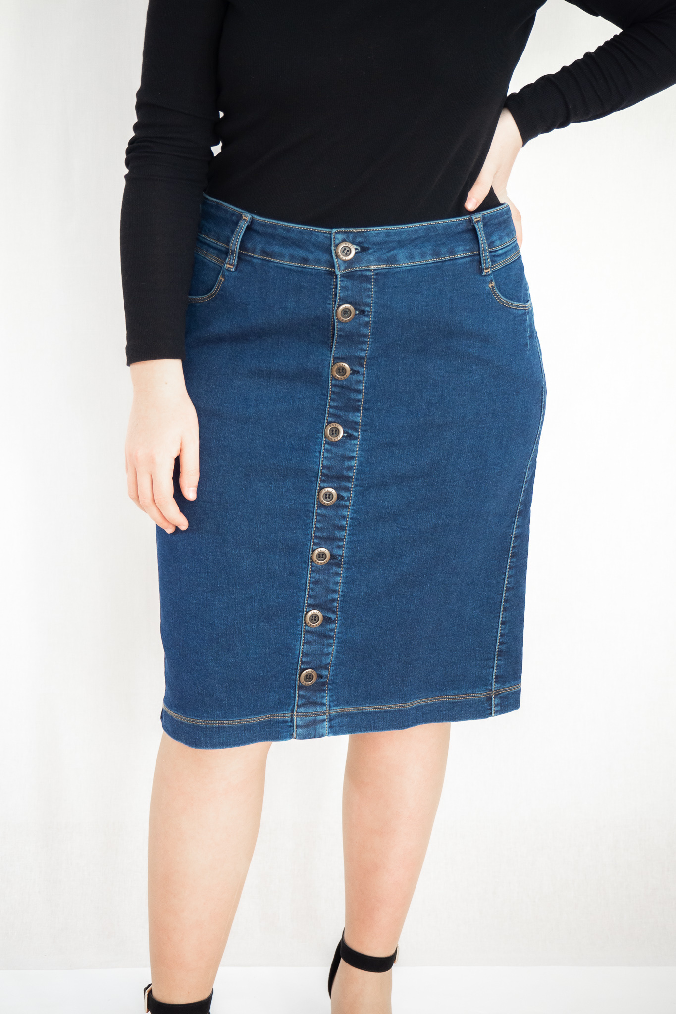 EXELIT ELIT Damenrock, Jeans, blau, knöpfe