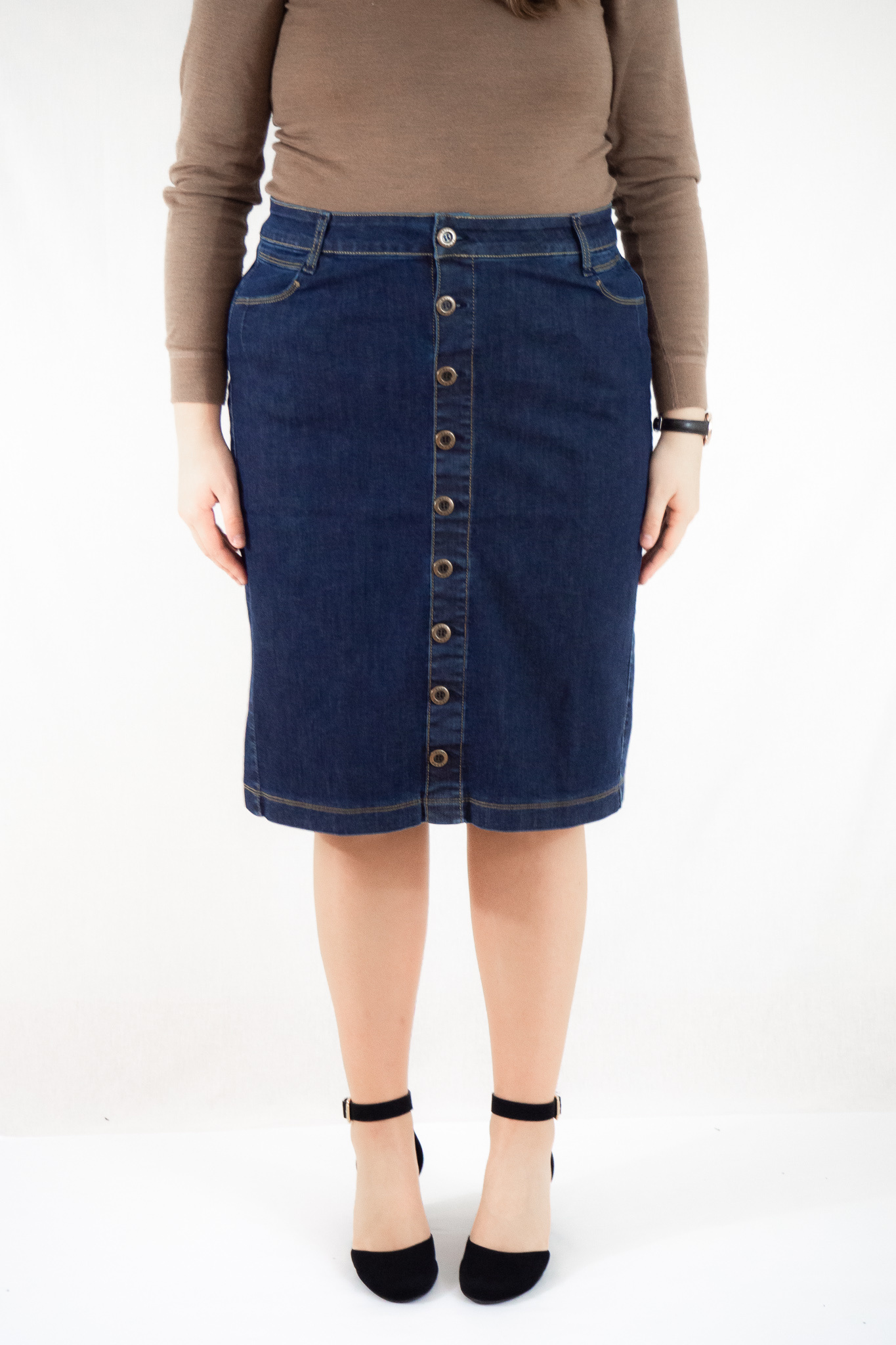 EXELIT ELIT Damenrock, Jeans, dunkelblau, knöpfe