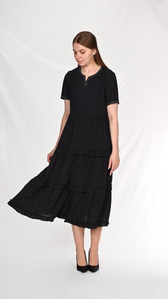 locker geschnittenes Midi-Kleid mit Kurzarm, navy