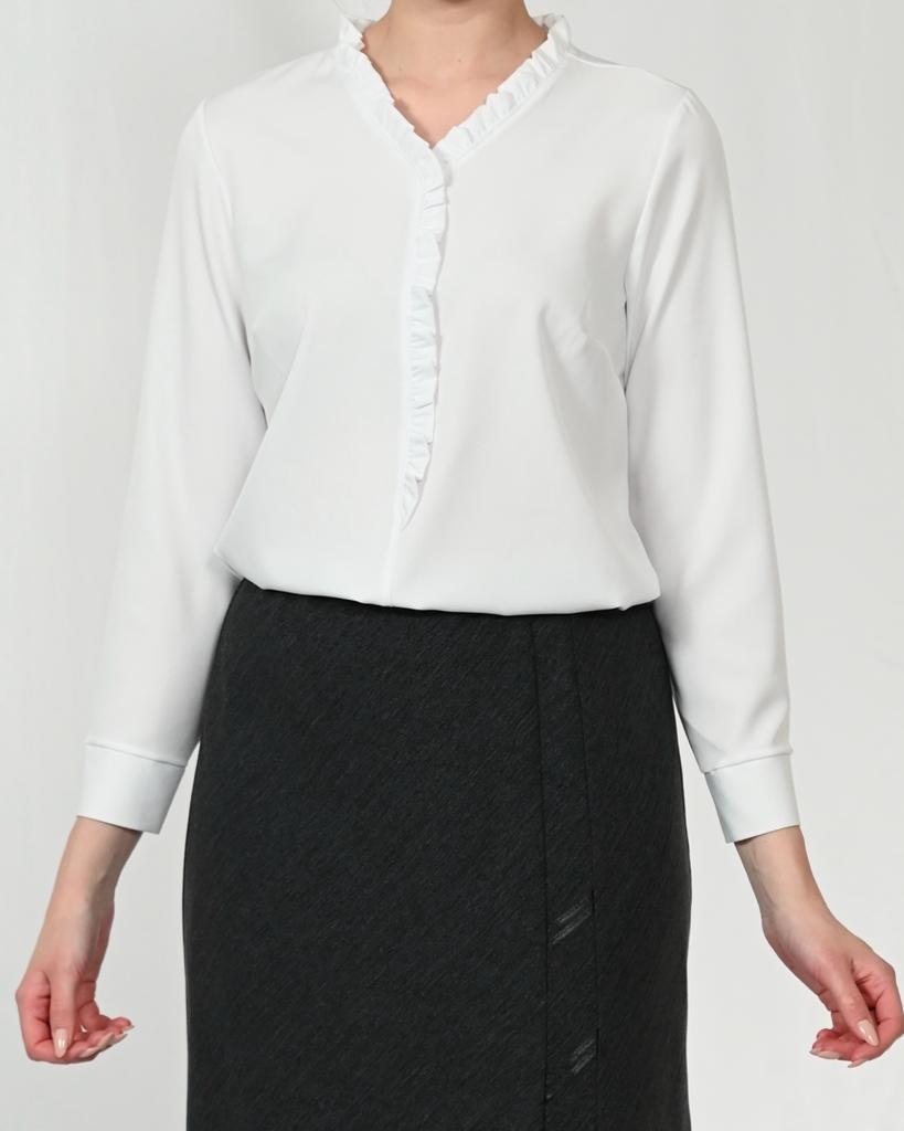 Damen Bluse mit Rüschenkragen, weiß