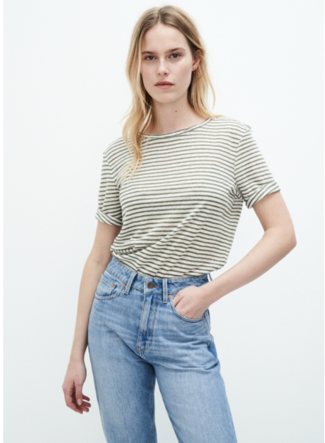 Kuyichi Olivia Striped T-Shirt - Army Green