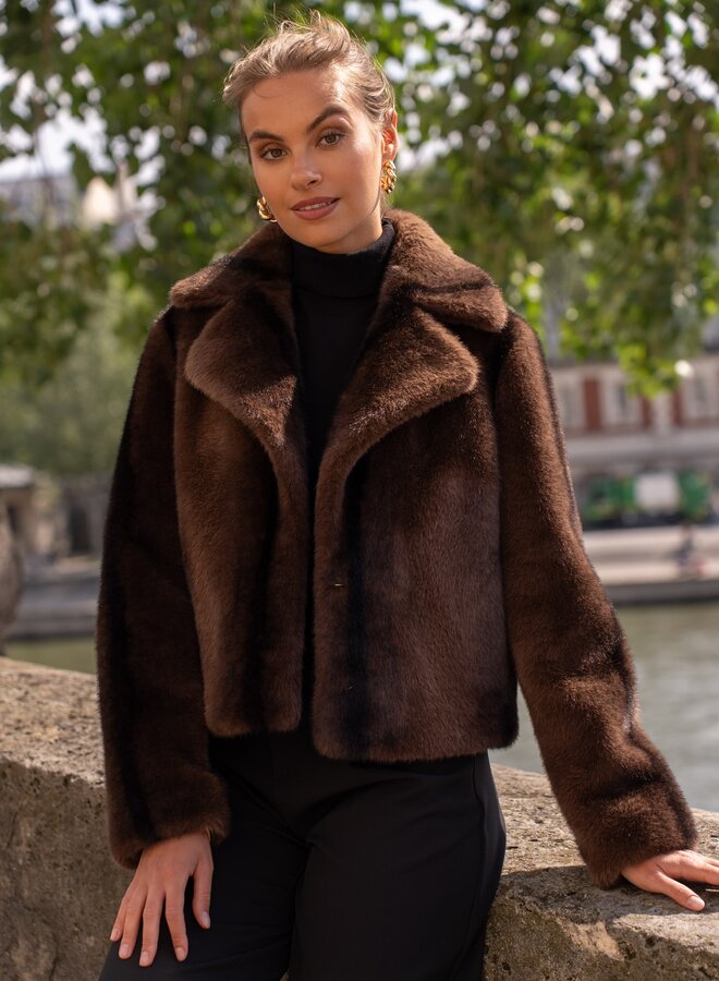 Faux Fur Coat Cropped - Marron