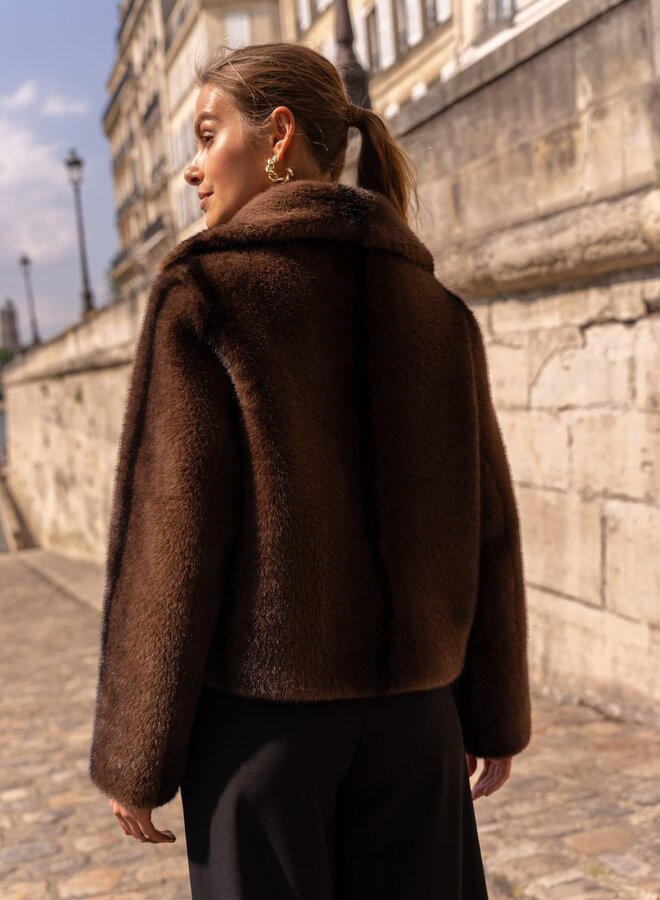 Faux Fur Coat Cropped - Marron