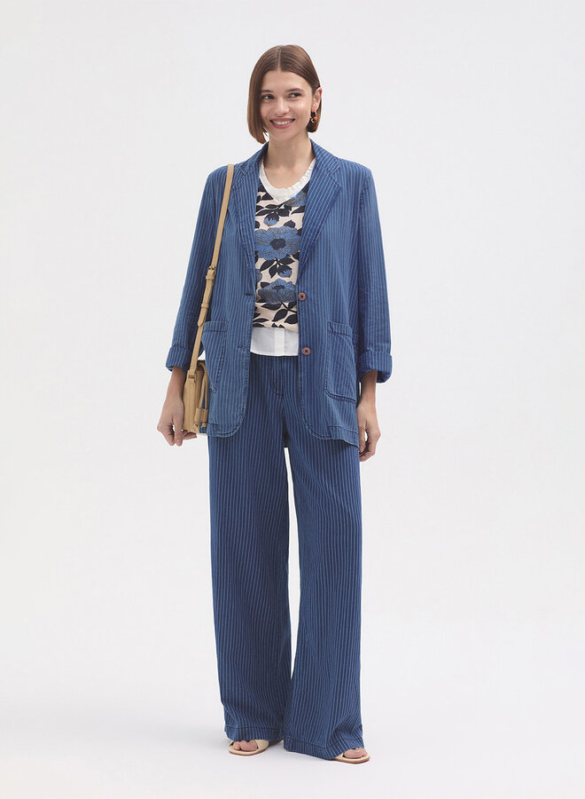 Nice Things - Striped Denim Blazer - Blue