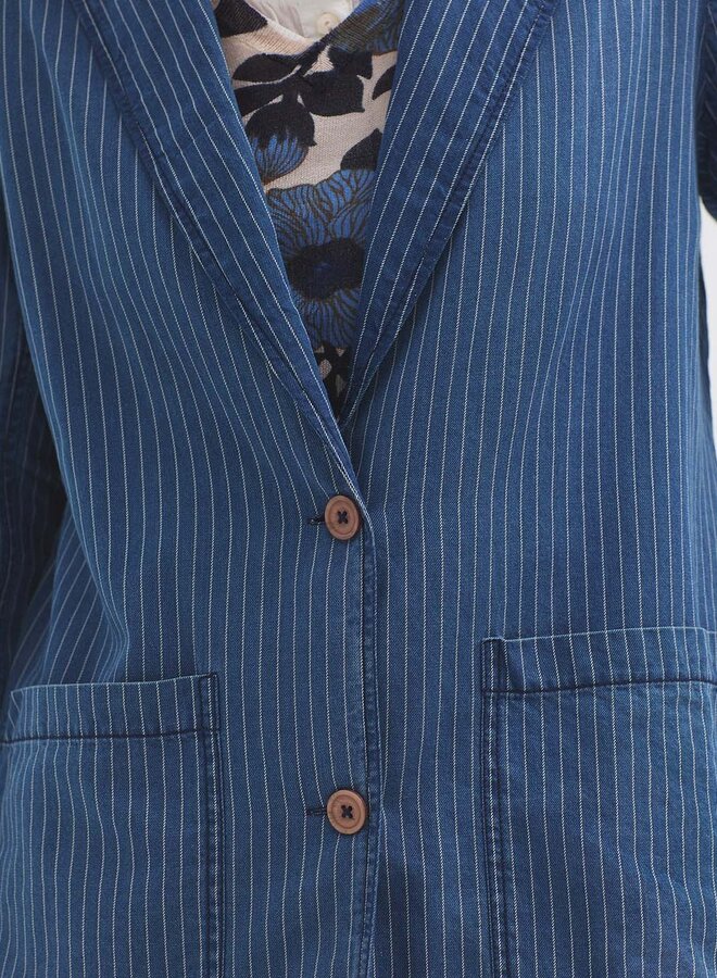 Nice Things - Striped Denim Blazer - Blue