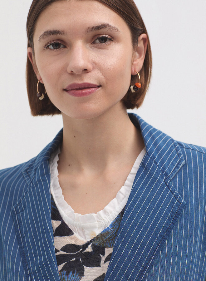 Nice Things - Striped Denim Blazer - Blue