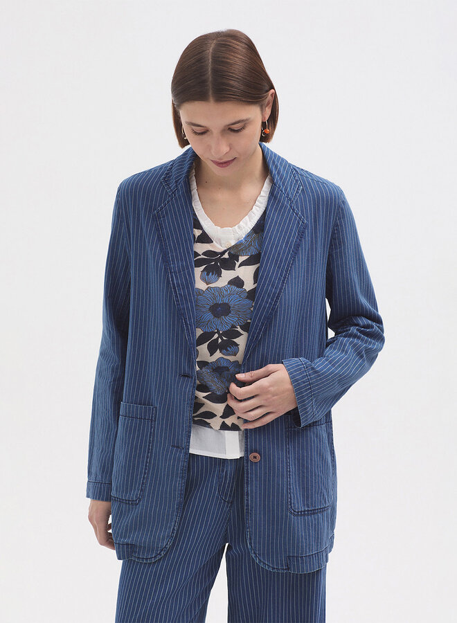 Nice Things - Striped Denim Blazer - Blue
