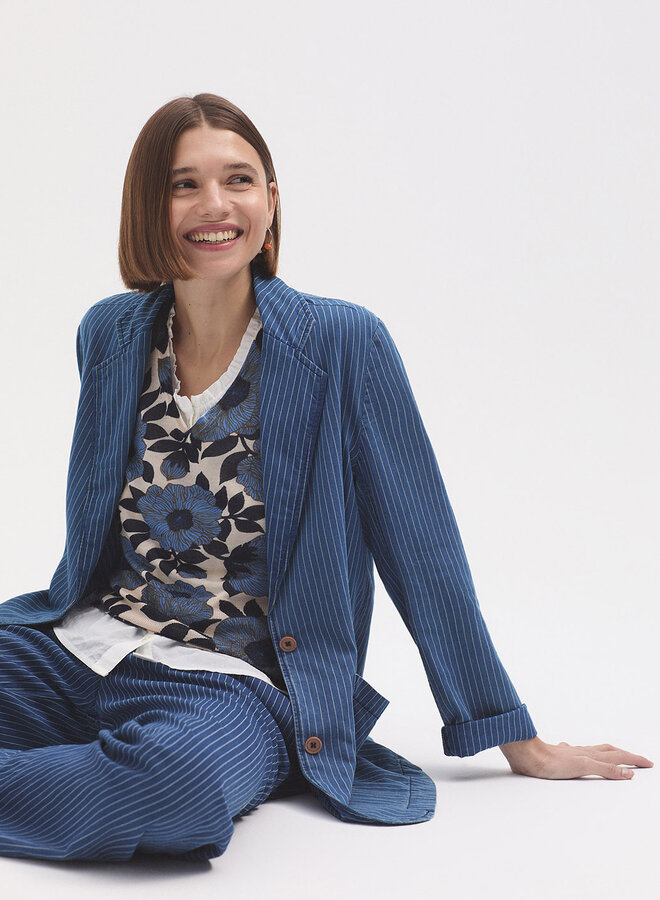 Nice Things - Striped Denim Blazer - Blue