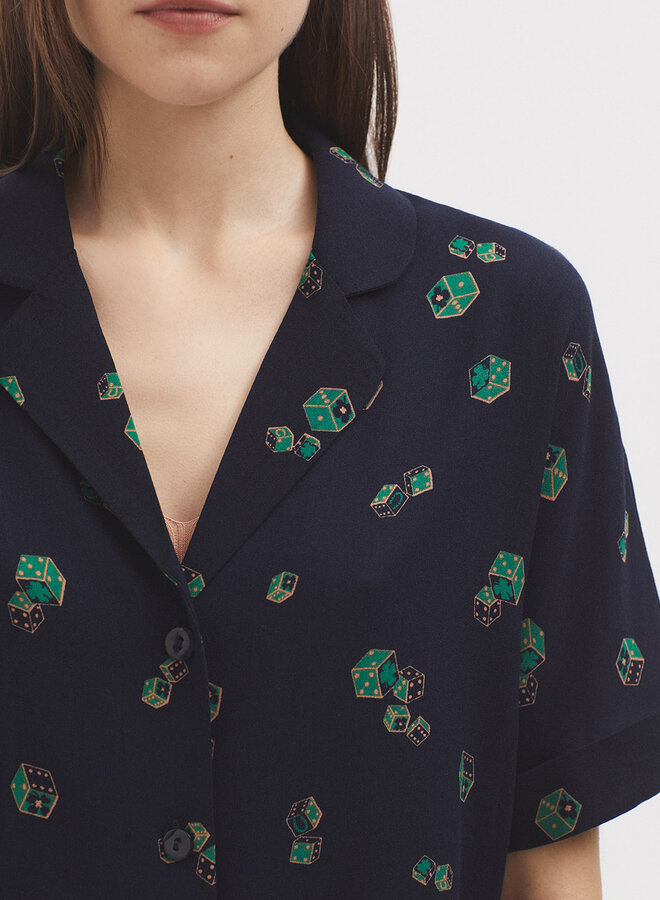Nice Things - "Dice Game Print" Short Sleeve - Navy