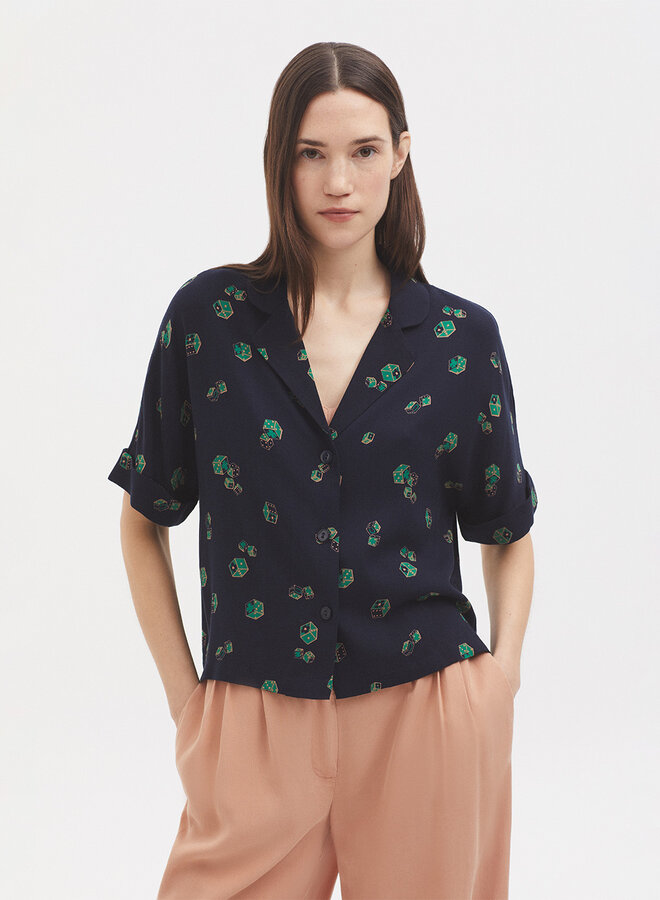 Nice Things - "Dice Game Print" Short Sleeve - Navy