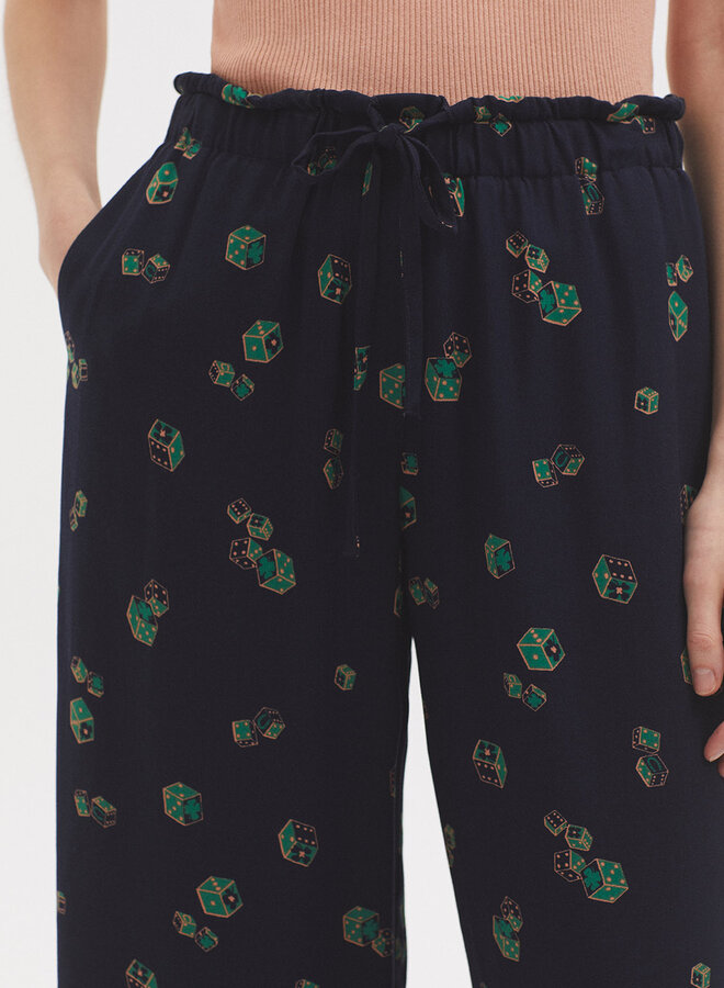 Nice Things - "Dice Game Print" Pants -  Navy