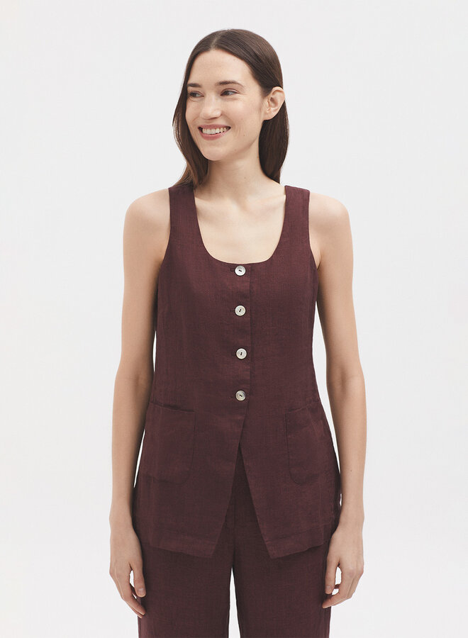 Nice Things- 100% Linen Buttoned Top - Chestnut