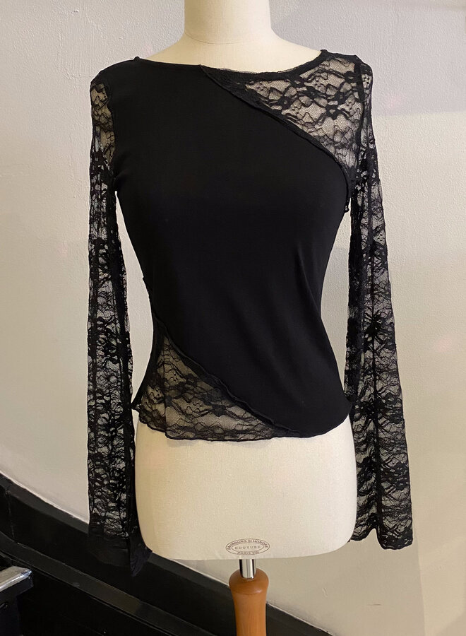 Top Lace Sleeves Tess - Noir