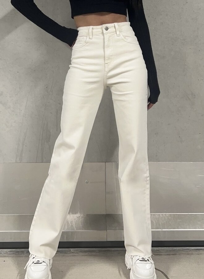 High Waisted Wide Leg Jeans - Beige